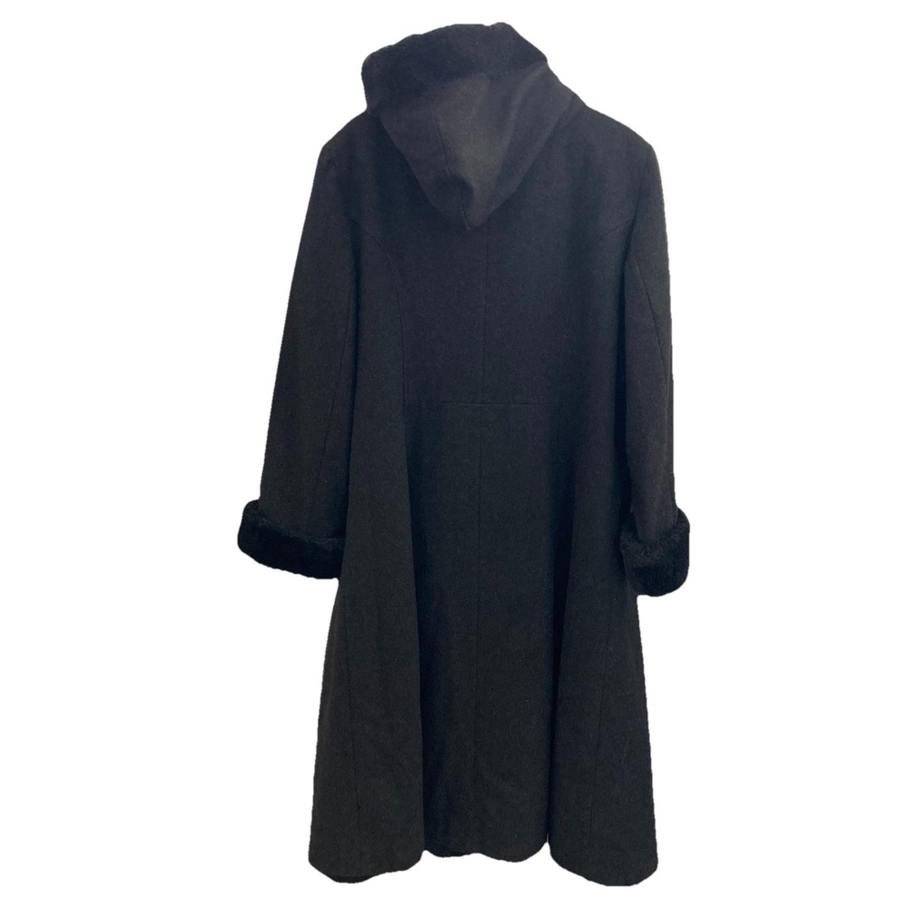 Donnybrook Long Wool Hooded Duster Trench Coat Maxi Gray Faux Fur Trim - Picture 5 of 9